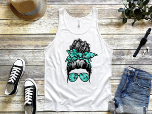 Blue camouflage pattern white tank top