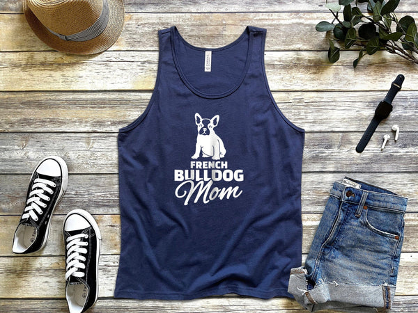 Womens french bulldog mom navy blue tank tops
