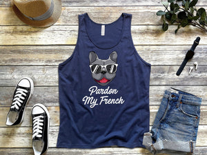 Pardon my french frenchie bulldog navy blue tank tops