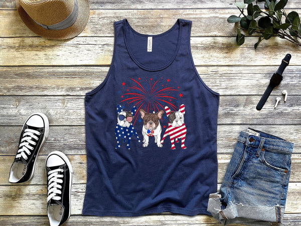 American Flag 4th Of July French Bulldog Dog Lovers Navy Tank Top