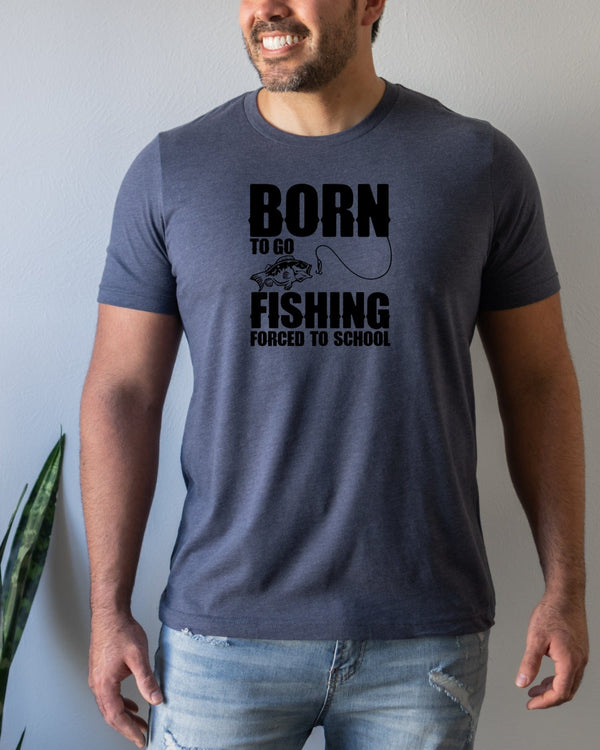 Born to go fishing forced to school navy t-shirt