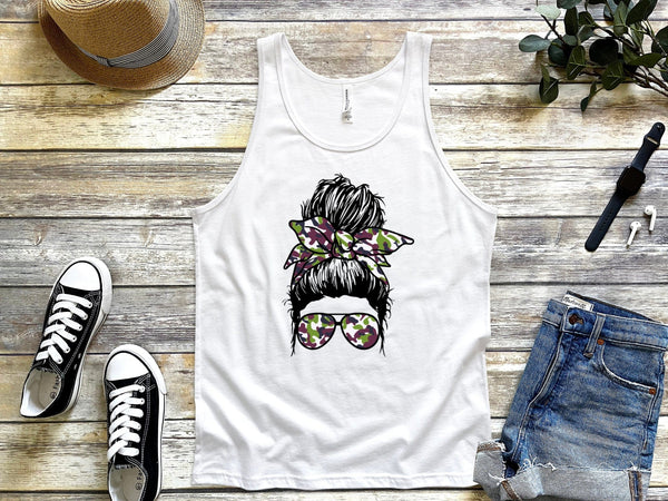 Pink Green Camouflage Mom Tank Top