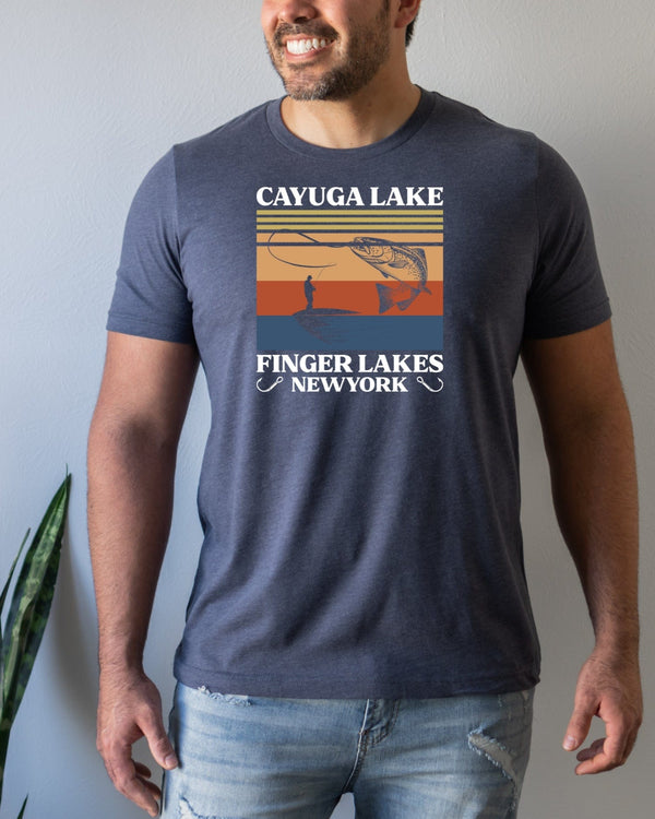 Cayuga lake finger lakes new york navy t-shirt