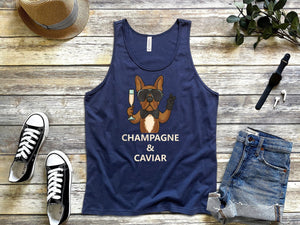 Champagne and Caviar French Bulldog navy tank top