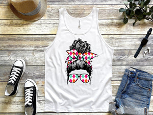 Colorful Checkered Mom Life Tank Tops