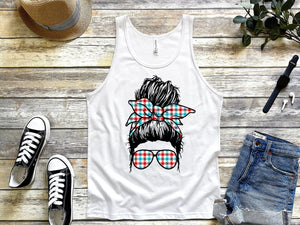 Red Blue Checkered Mom Life Tank Tops