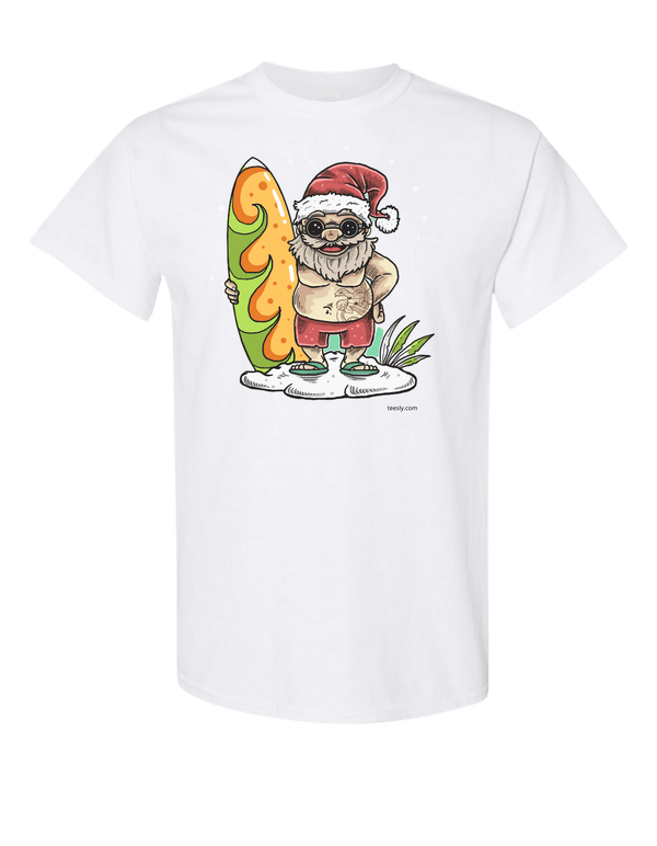 Surfing Santa Claus White T-Shirt