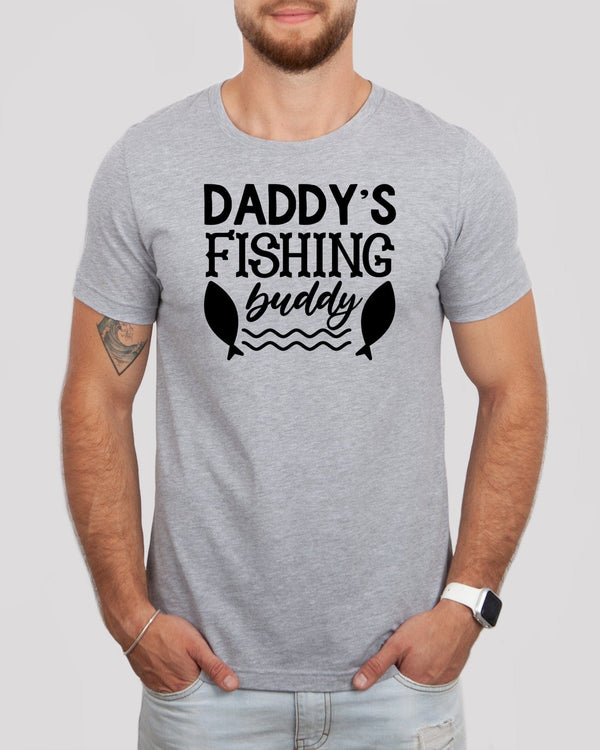 Daddy's fishing buddy black med gray t-shirt