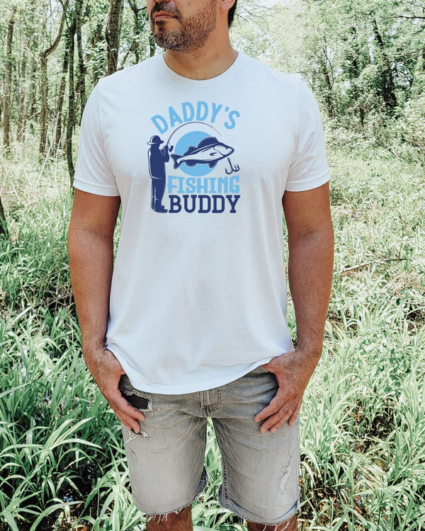 Daddy's fishing buddy fishing white t-shirt