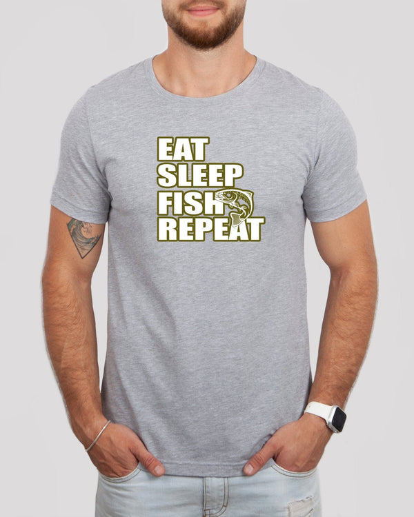 Eat sleep fish repeat fish life med gray t-shirt