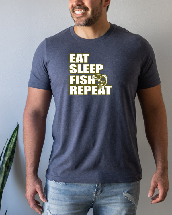 Eat sleep fish repeat fish life navy t-shirt