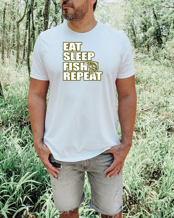 Eat sleep fish repeat fish life white t-shirt
