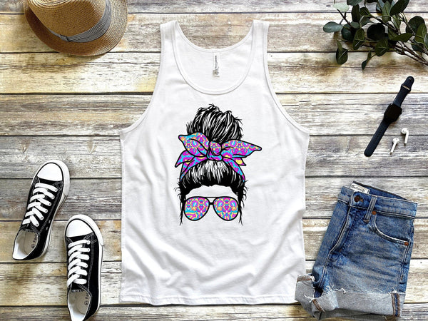 Ethnic mom mommy with pink design tank tops