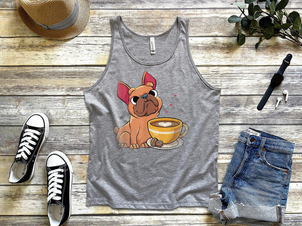 Womens Frenchie Cute Dog Lover Barista Gift Coffee French Bulldog Tank Tops