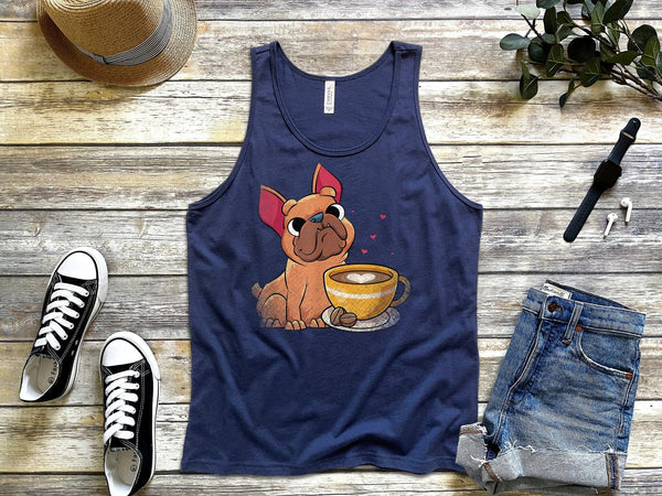 Best Womens Frenchie Cute Dog Lover Barista Gift Coffee French Bulldog Tank Tops