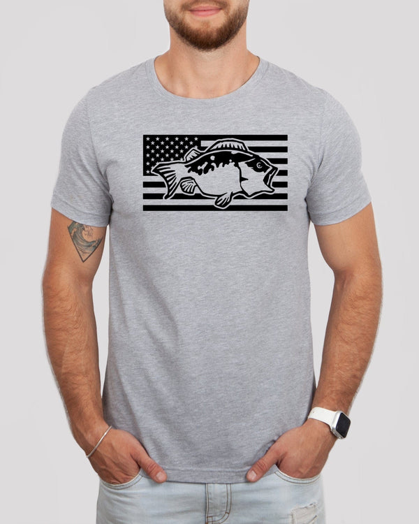 Fish & American flag med gray t-shirt