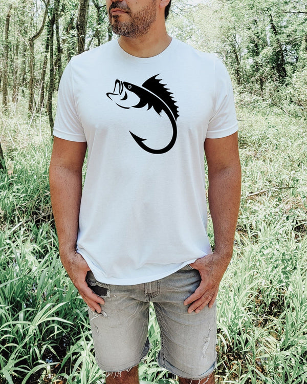 Fish hook white t-shirt