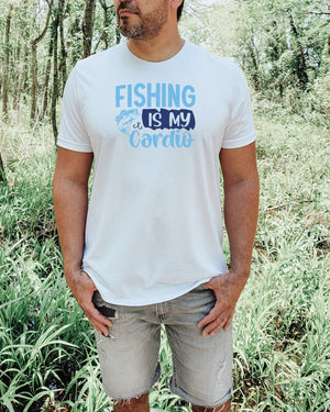 Fishing is my cardio white t-shirt