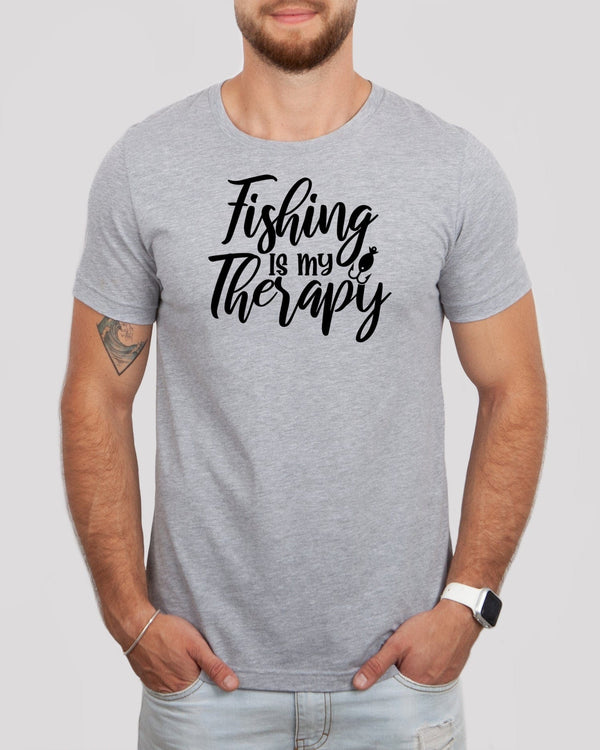Fishing is my therapy med gray t-shirt