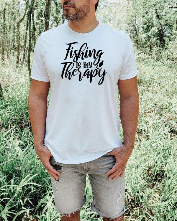 Fishing is my therapy white t-shirt