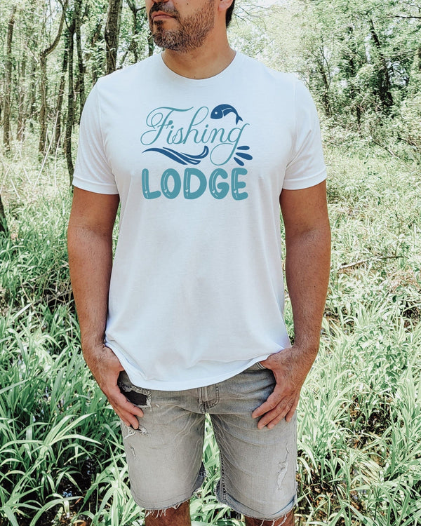 Fishing lodge white t-shirt
