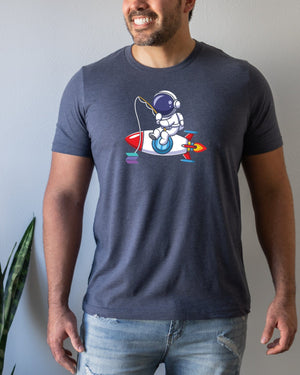 Fishing on space navy t-shirt