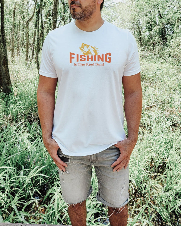 Fishing the real deal white t-shirt