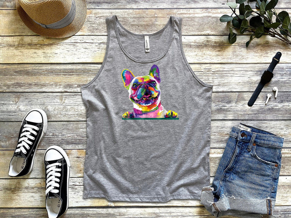 French Bulldog Colorful Dog Pop Art Style Med Gray tank tops