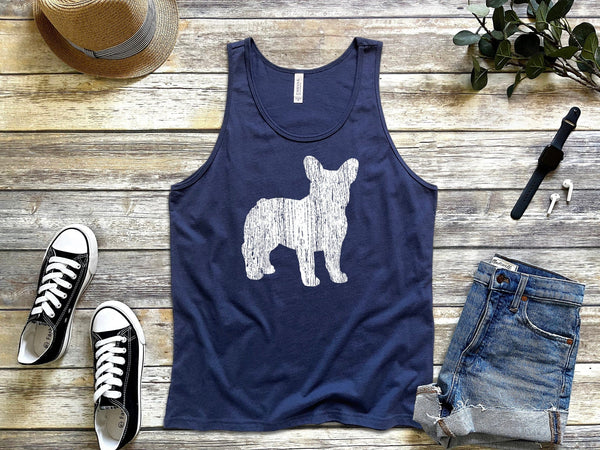 Navy French Bulldog Silhouette Frenchie tank tops