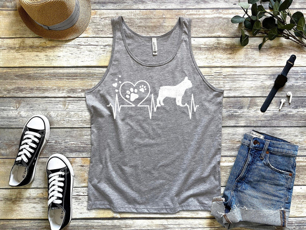 Frenchie French Bulldog Mom Dad Heartbeat Tank Tops