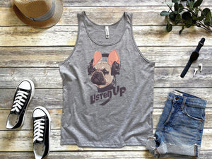 Listen Up French Bulldog Frenchie With Headphones Tank Top