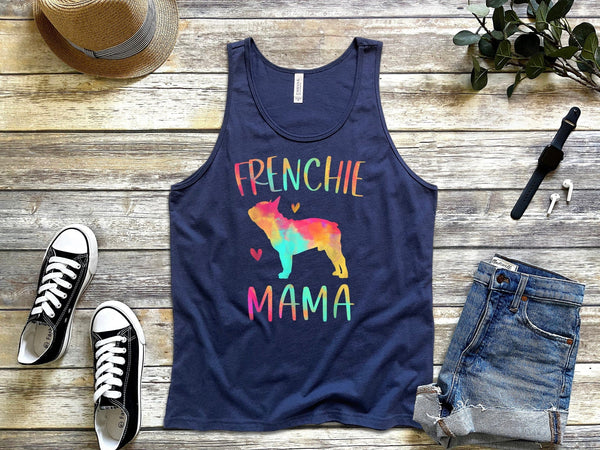 Frenchie Mama Colorful French Bulldog Gifts Dog Mom Love navy tank tops