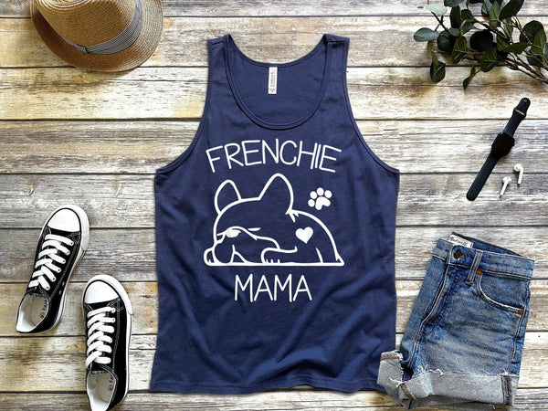 Frenchie Mama Navy Tank Tops