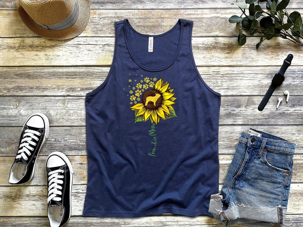 Frenchie Mom Sunflower French Bulldog Lover Gifts Dog Mama Navy Tank Top