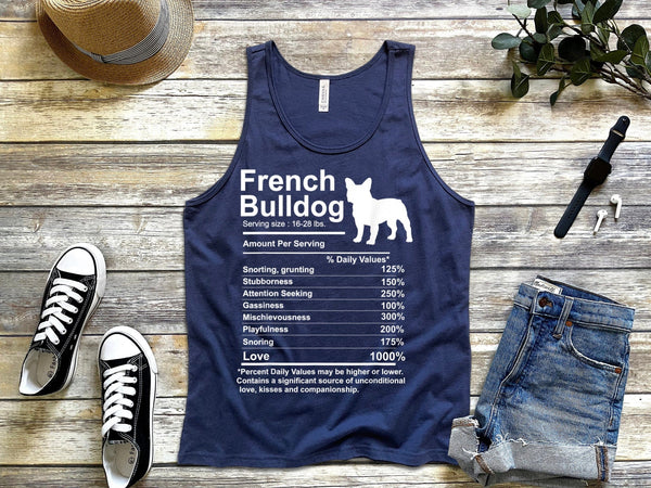Funny French Bulldog Facts nutrition Gift Frenchie mom Dog Navy Tank Top