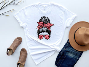 Mom Life White T-Shirt With Red Sun Glass