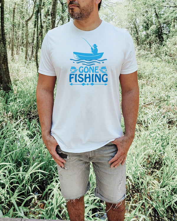 Gone fishing boat white t-shirt
