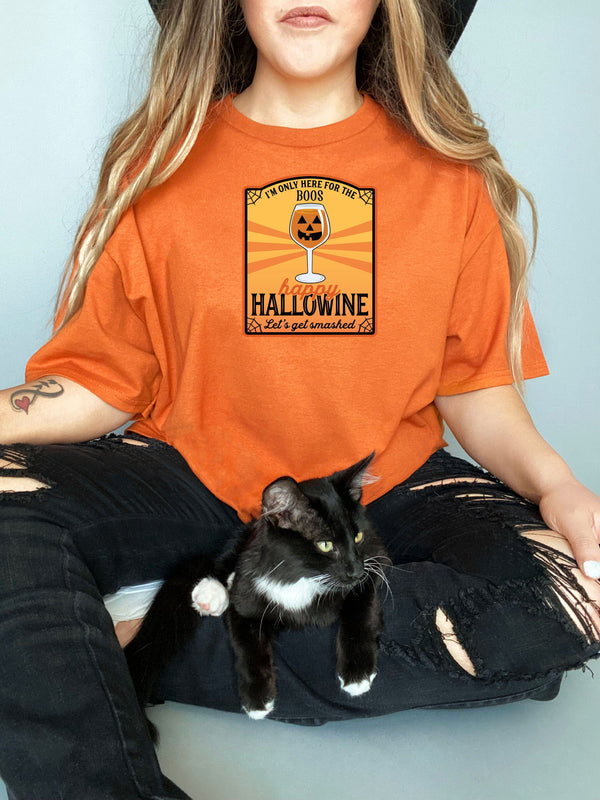 Here for the Boos Happy Hallowine Mighty Mamma on Gildan Orange T-Shirt