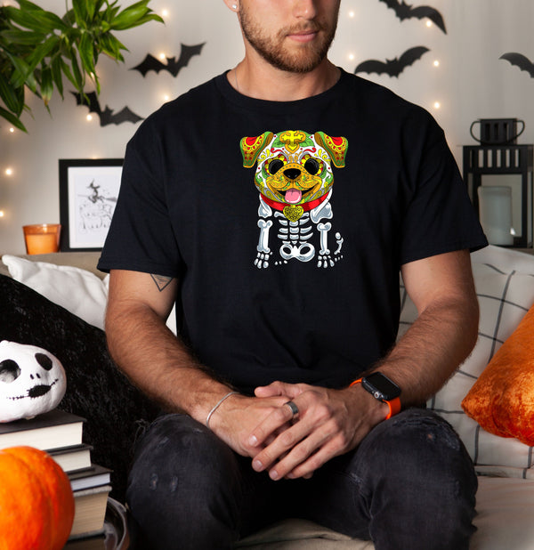 Dia de Los Muertos and Halloween Sugar Skull on Gildan Men T-Shirt