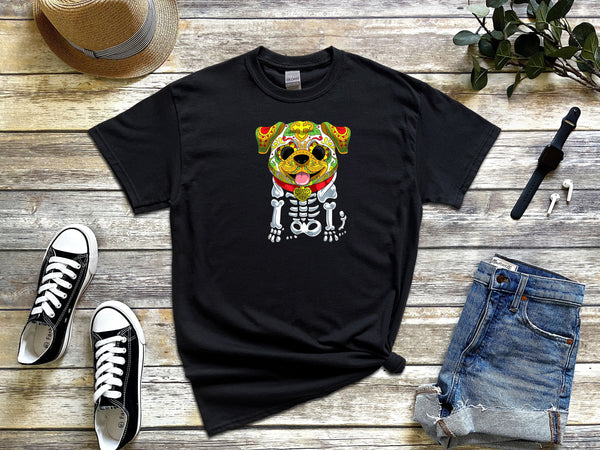 Dia de Los Muertos and Halloween Sugar Skull on Gildan Black T-Shirt