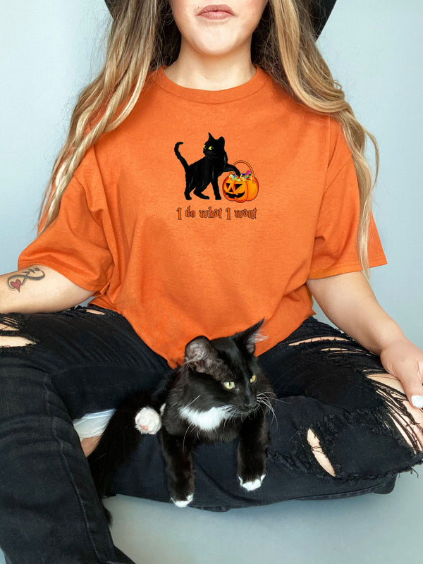 Cat I Do What I Want Halloween Candy Pumpkin on Gildan Orange T-Shirt
