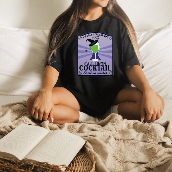 Here for the Boos Cauldron Cocktail Label on Gildan Women Black T-Shirt