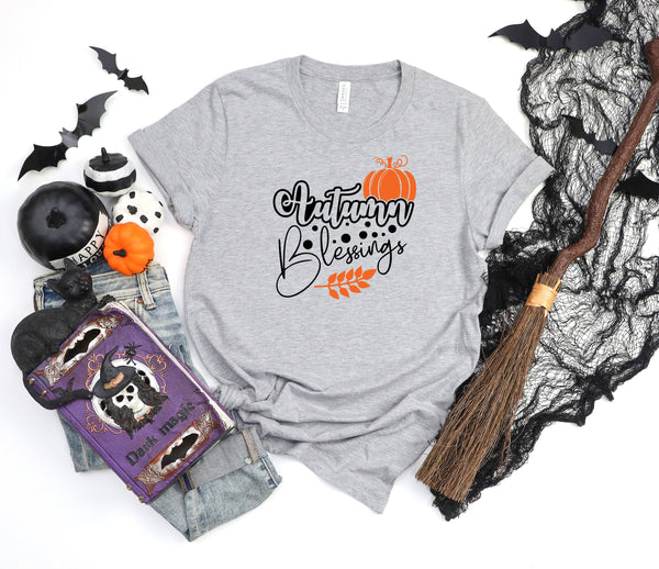 Autumn blessings athletic heather gray t-shirt