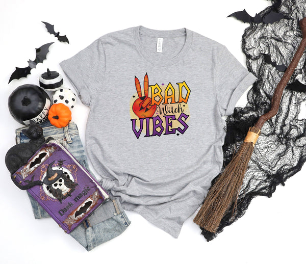 Bad Witch Vibes Peace Athletic Heather Gray T-Shirt