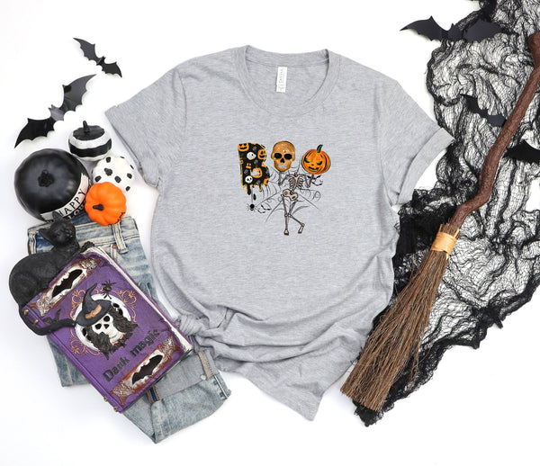Boo Skeleton B Face Pumpkin Athletic Heather Gray T-Shirt