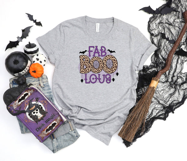 Fab Boo Lous bats spiders athletic heather gray t-shirt