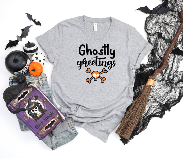 Ghostly greetings athletic heather gray t-shirt