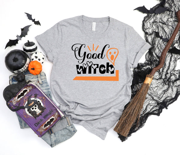 Good witch hearts ghost athletic heather gray t-shirt