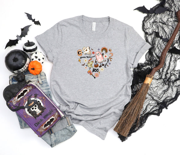 Halloween Boo Spooky heart scary athletic heather gray t-shirt