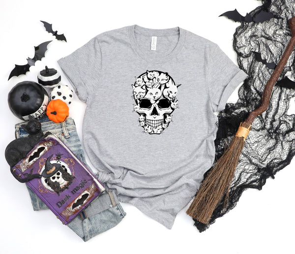 Halloween Funny Cat Skull Cat Lover Athletic Heather Gray T-Shirt